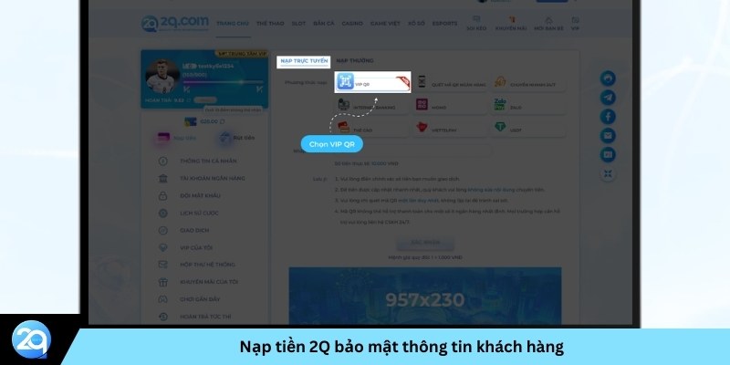 hướng dẫn các bước nạp tiền tài khoản 2Q